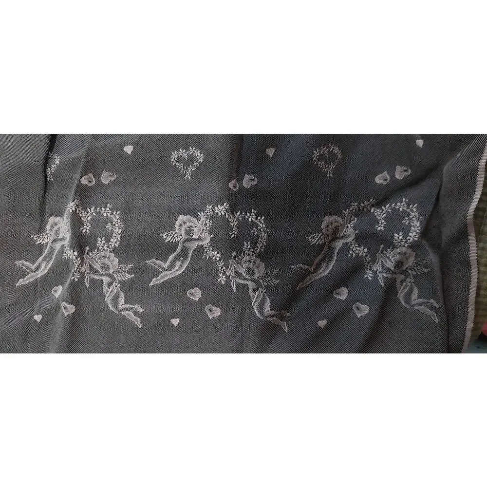 Vntg Soft Pink Gray Reversible Cupid Hearts Valentine Silk Scarf France 42x12